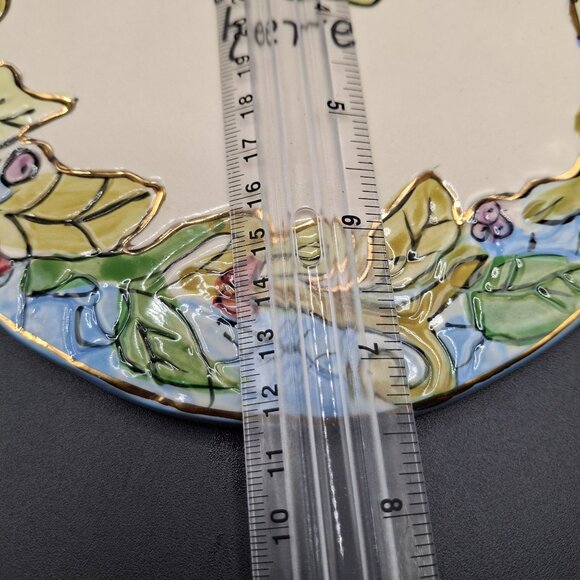 Hand-Painted Blue Sky Ceramic Tea Light Holder Plate Floral & Leaf Design 2003 - Picture 5 of 5